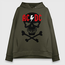 Толстовка оверсайз женская AC/DC Skull, цвет: хаки
