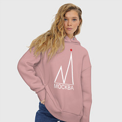 Толстовка оверсайз женская Москва-белый логотип-2, цвет: пыльно-розовый — фото 2