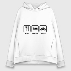 Толстовка оверсайз женская Eat Sleep Ride, цвет: белый