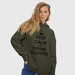 Толстовка оверсайз женская Keep Calm & Drink Coffee, цвет: хаки — фото 2