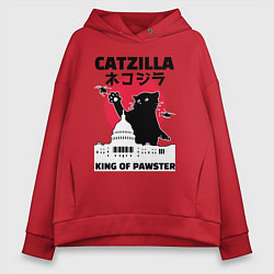 Толстовка оверсайз женская Catzilla King of Pawster, цвет: красный