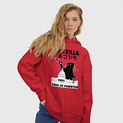 Толстовка оверсайз женская Catzilla King of Pawster, цвет: красный — фото 2