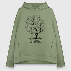 Толстовка оверсайз женская Кошачий дом, цвет: авокадо
