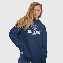 Толстовка оверсайз женская Москва Born in Russia, цвет: тёмно-синий — фото 2