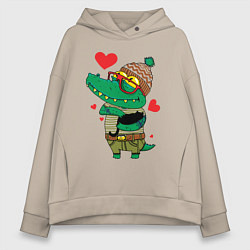 Толстовка оверсайз женская Модный крокодил, цвет: миндальный