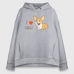 Толстовка оверсайз женская I LOVE CORGI, цвет: меланж