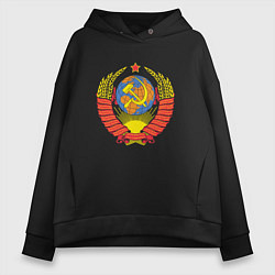 Толстовка оверсайз женская Герб СССР, цвет: черный