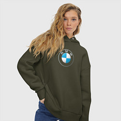 Толстовка оверсайз женская BMW LOGO 2020, цвет: хаки — фото 2