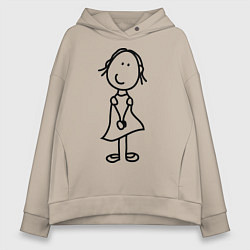 Толстовка оверсайз женская Человечки с цветком парная жен, цвет: миндальный