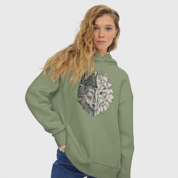 Толстовка оверсайз женская Geometric Wolf, цвет: авокадо — фото 2