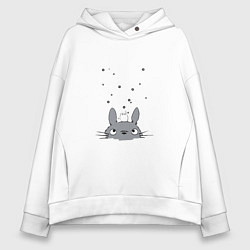Толстовка оверсайз женская Любопытный Тоторо и Сажа, цвет: белый