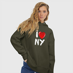 Толстовка оверсайз женская Я люблю Нью-Йорк, цвет: хаки — фото 2