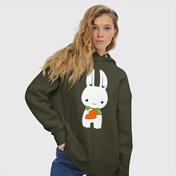Толстовка оверсайз женская Зайчик с морковкой, цвет: хаки — фото 2