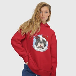 Толстовка оверсайз женская Собачий Санта, цвет: красный — фото 2