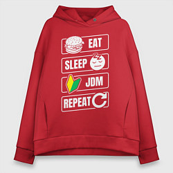 Толстовка оверсайз женская Eat Sleep JDM Repeat, цвет: красный