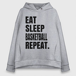Толстовка оверсайз женская EAT SLEEP BASKETBALL REPEAT, цвет: меланж