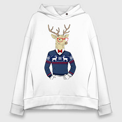 Толстовка оверсайз женская Hipster Deer, цвет: белый