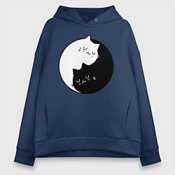 Толстовка оверсайз женская Yin and Yang cats, цвет: тёмно-синий