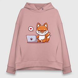 Толстовка оверсайз женская Cute fox and laptop, цвет: пыльно-розовый