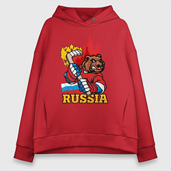 Толстовка оверсайз женская Хоккей Россия, цвет: красный