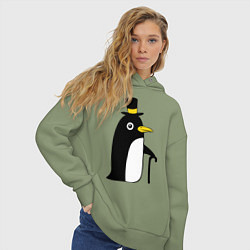Толстовка оверсайз женская Пингвин в шляпе, цвет: авокадо — фото 2