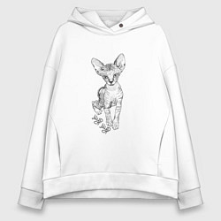 Толстовка оверсайз женская Котенок сфинкса мур мур, цвет: белый