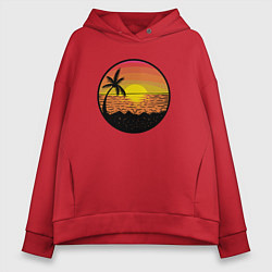 Толстовка оверсайз женская Закат солнце на пляже, цвет: красный