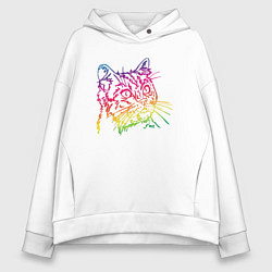 Толстовка оверсайз женская Rainbow Cat, цвет: белый