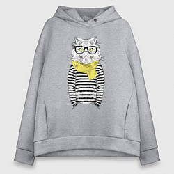 Толстовка оверсайз женская Hipster Cat, цвет: меланж