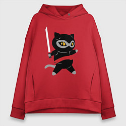 Толстовка оверсайз женская Ninja Cat, цвет: красный