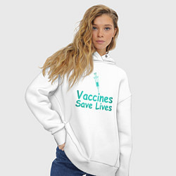 Толстовка оверсайз женская Вакцина спасает жизни, цвет: белый — фото 2