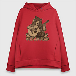 Толстовка оверсайз женская Медведь играет на гитаре, цвет: красный