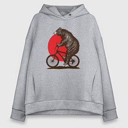 Толстовка оверсайз женская Медведь на велосиеде, цвет: меланж