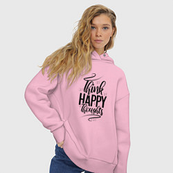 Толстовка оверсайз женская Think happy thoughts, цвет: светло-розовый — фото 2