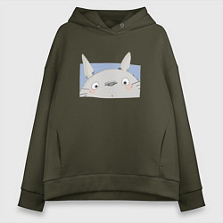 Толстовка оверсайз женская Удивленный Тоторо, цвет: хаки