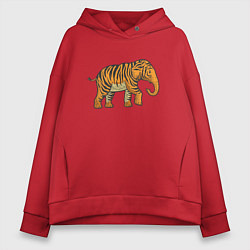 Толстовка оверсайз женская Тигровый слон, цвет: красный