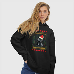 Толстовка оверсайз женская Рождественский свитер Черный мопс, цвет: черный — фото 2