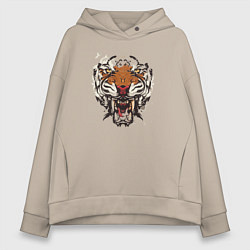 Толстовка оверсайз женская Angry Tiger watercolor, цвет: миндальный