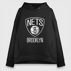 Толстовка оверсайз женская Бруклин Нетс логотип, цвет: черный