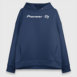 Толстовка оверсайз женская Pioneer DJ - Logo White, цвет: тёмно-синий