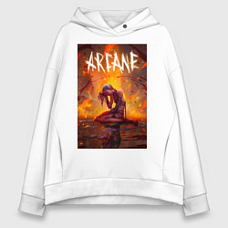 Толстовка оверсайз женская Джинкс объятая пламенем Аркейн Лига легенд, цвет: белый
