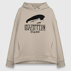 Толстовка оверсайз женская Дирижабль Led Zeppelin с лого участников, цвет: миндальный