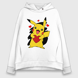 Толстовка оверсайз женская ПИКАЧУ И СЕРДЕЧКО POKENON PIKACHU LOVE, цвет: белый
