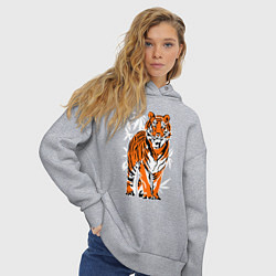 Толстовка оверсайз женская Тигр в джунглях, цвет: меланж — фото 2