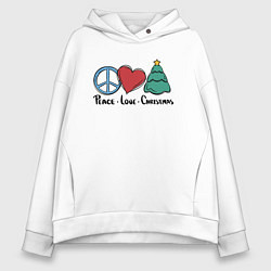 Толстовка оверсайз женская Peace Love and Christmas, цвет: белый