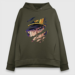 Толстовка оверсайз женская JOJOS BIZARRE ADVENTURE, ГЛАВНЫЙ ГЕРОЙ, цвет: хаки
