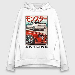 Толстовка оверсайз женская Nissan Skyline Ниссан Скайлайн, цвет: белый