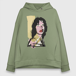 Толстовка оверсайз женская Andy Warhol - Mick Jagger pop art, цвет: авокадо