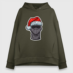 Толстовка оверсайз женская Новогодняя балаклава, цвет: хаки