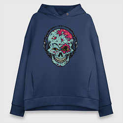 Толстовка оверсайз женская Cool skull! Grin!, цвет: тёмно-синий